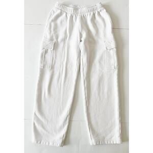 Aritzia TNA Sweatfleece Cozy Fleet Mega Fit Pants XS White Cargo Drawstring
